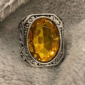 Vintage Silver Ring with Yellow Gemstone